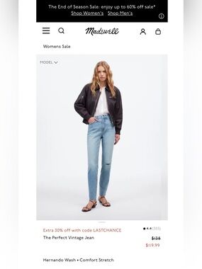 Women’s Madewell Perfect Vintage Jeans sold out online